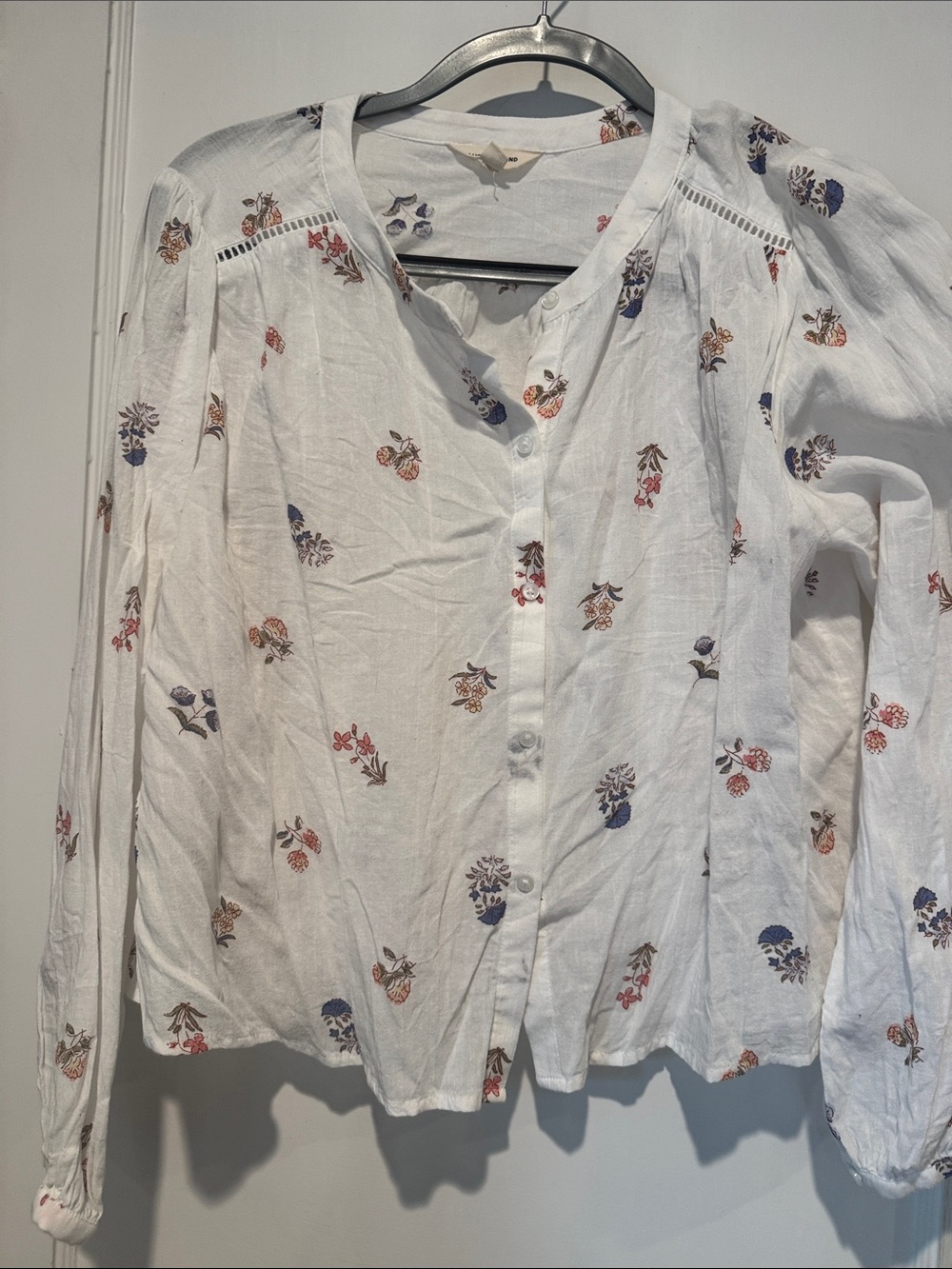 White Floral Button-Front Women's Blouse